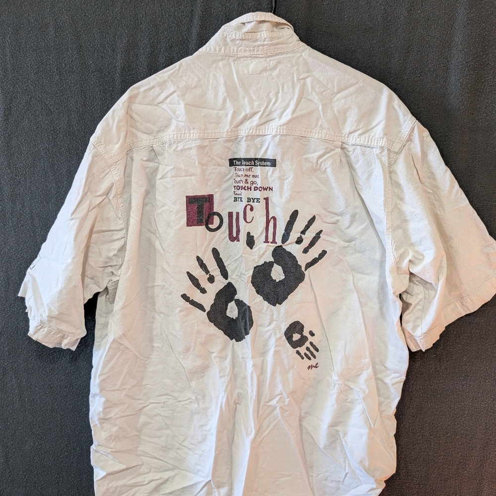Vintage 90s Bye Bye Handprint Button Up Shirt Mens XXL